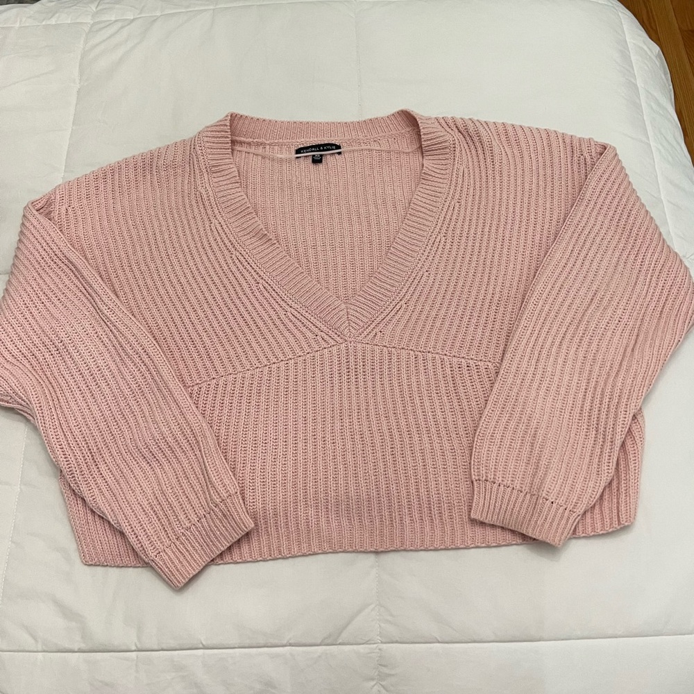 Kendall & Kylie Pale Pink V-Neck Sweater